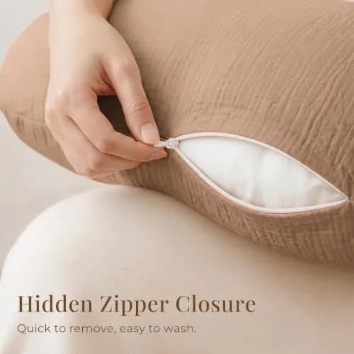 Konssy Muslin Nursing Pillow Covers - 2 Pack, Cream Soft Cotton Slipcover for Baby | 63.5 x 45.7 cm (25 x 18 inches) thumbnail 7