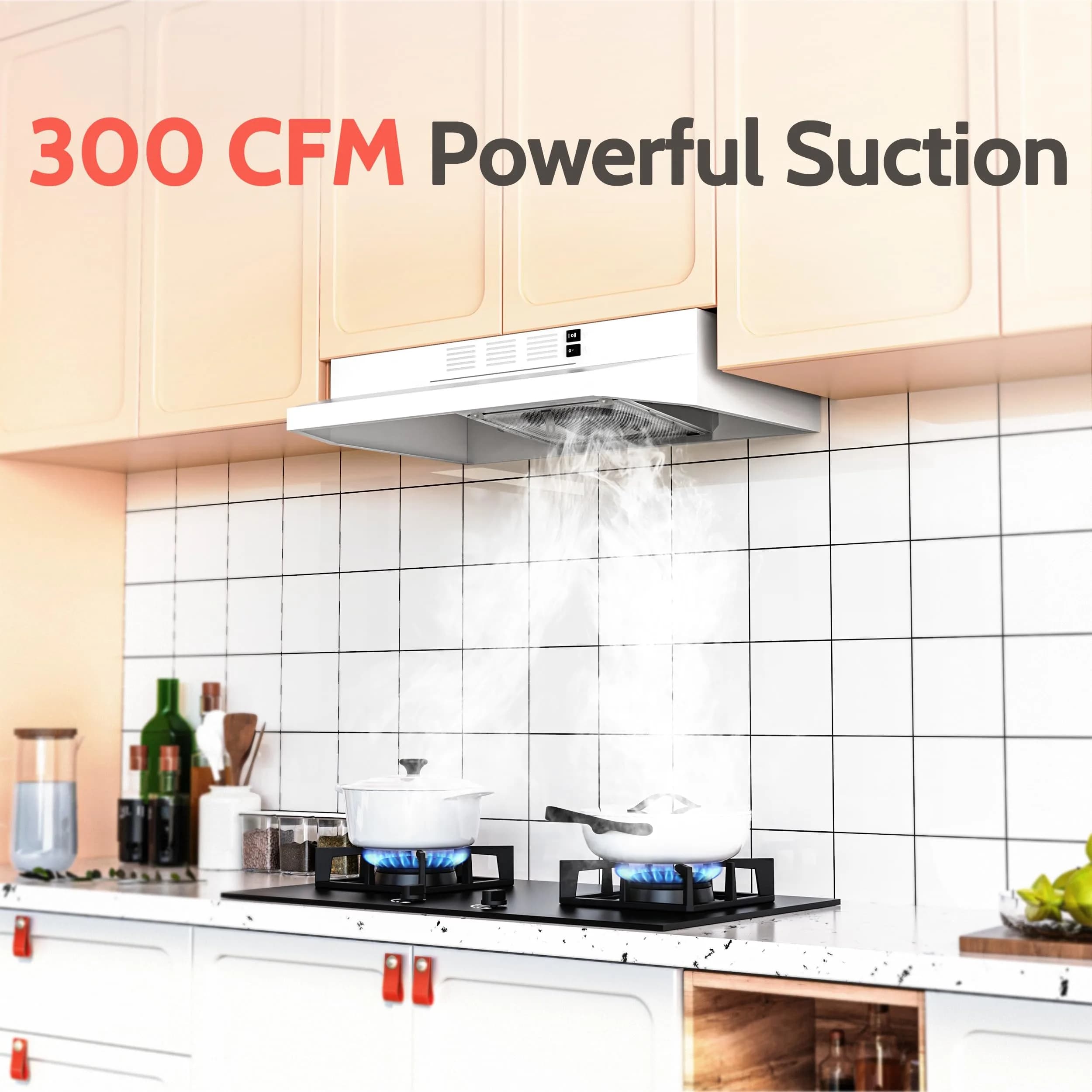 FIREGAS 61cm (24 Inch) Under Cabinet Range Hood White Painted Stainless Steel | 300 CFM Powerful Suction for Indian Kitchens - view 2