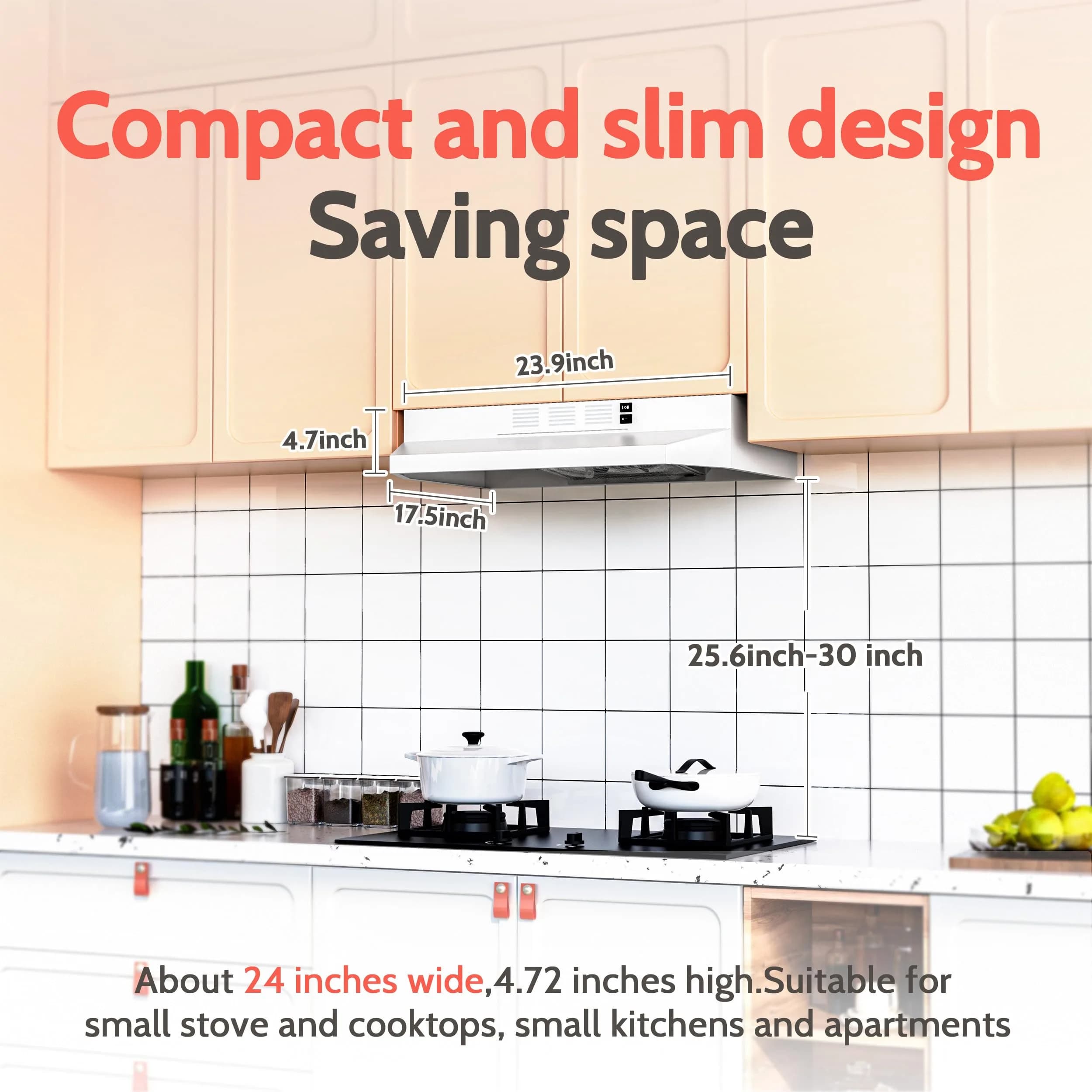 FIREGAS 61cm (24 Inch) Under Cabinet Range Hood White Painted Stainless Steel | 300 CFM Powerful Suction for Indian Kitchens - view 3