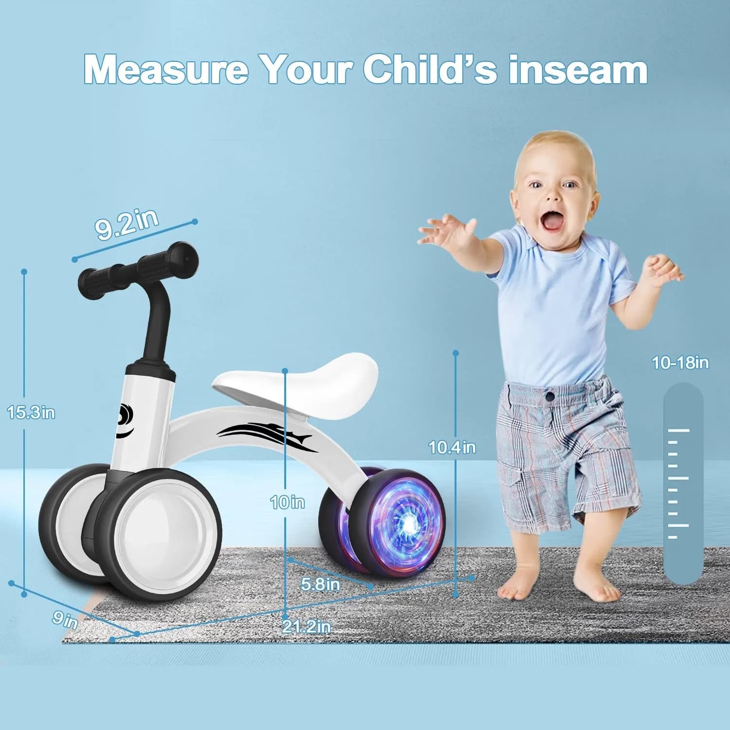 Gamfeiny Colorful Lighting Baby Balance Bike | 10-36 Months Toddler First Riding Toy - view 2