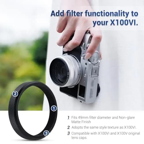 JJC Metal Lens Filter Adapter Ring for Fuji X100VI X100V X100F X100T X100S X100 X70 Cameras | Attaches 49mm Filters & Fuji FLCP-49 Lens Cap thumbnail 3