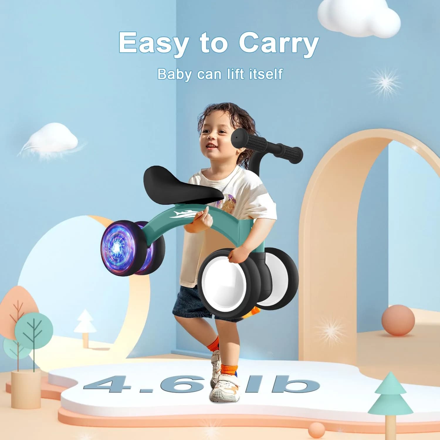 Gamfeiny Colorful Lighting Baby Balance Bike Toys for 1 Year Old Boy Girl Gifts, 10-36 Month Toddler Balance Bike, No Pedal 4 Silence Wheels & Soft Seat, 2.49 kg (5.5 lb) thumbnail 4