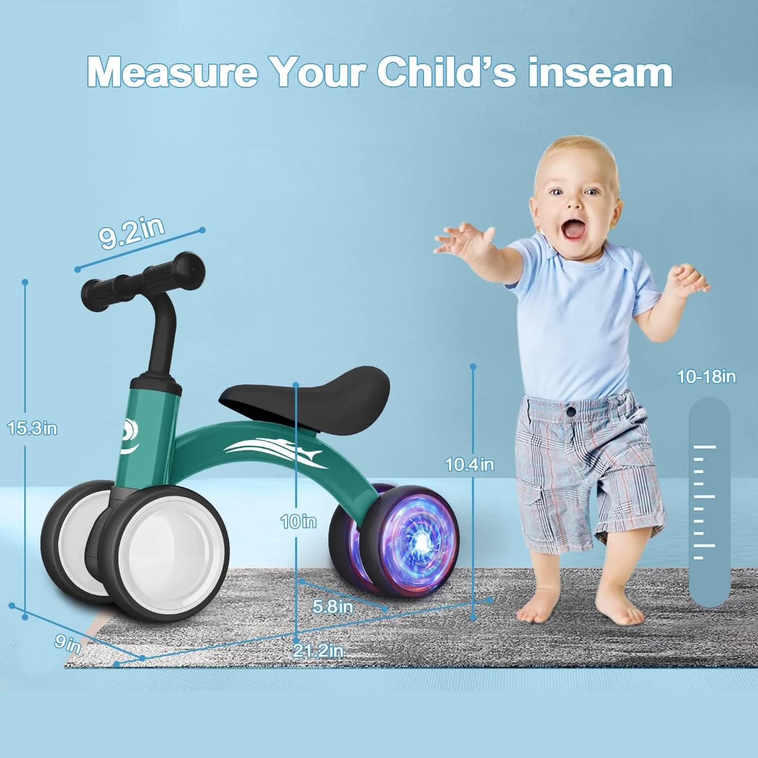 Gamfeiny Colorful Lighting Baby Balance Bike Toys for 1 Year Old Boy Girl Gifts, 10-36 Month Toddler Balance Bike, No Pedal 4 Silence Wheels & Soft Seat, 2.49 kg (5.5 lb) thumbnail 2
