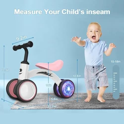 Gamfeiny Colorful Lighting Baby Balance Bike Toys for 1 Year Old Girl Gifts, 10-36 Month Toddler Balance Bike, 2.42 kg (4.6 lb) | No Pedal 4 Silence Wheels & Soft Seat thumbnail 7