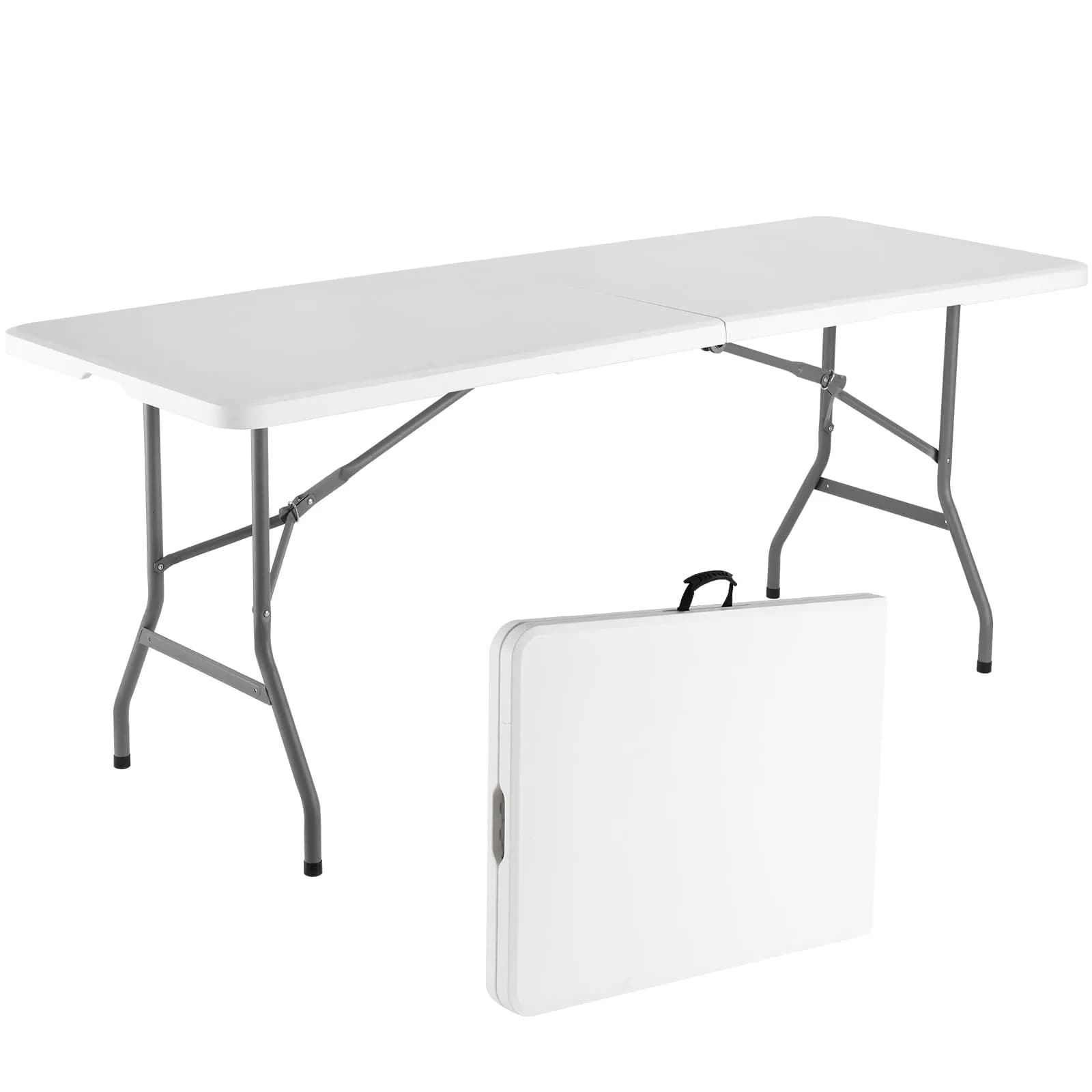 WGCTEK Folding Table 6ft | Portable Fold-in-Half Utility Table with Cloth for Party, Camping, Picnic, Banquet, Card, Wedding, Kitchen, BBQ - White