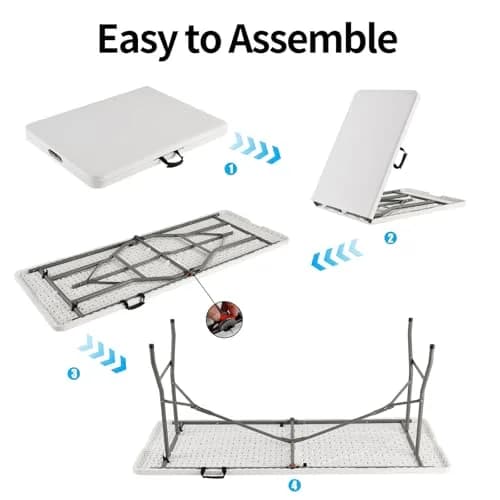 WGCTEK Folding Table 6ft | Portable Fold-in-Half Utility Table with Cloth for Party, Camping, Picnic, Banquet, Card, Wedding, Kitchen, BBQ - White thumbnail 6