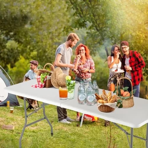 WGCTEK Folding Table 6ft | Portable Fold-in-Half Utility Table with Cloth for Party, Camping, Picnic, Banquet, Card, Wedding, Kitchen, BBQ - White thumbnail 7