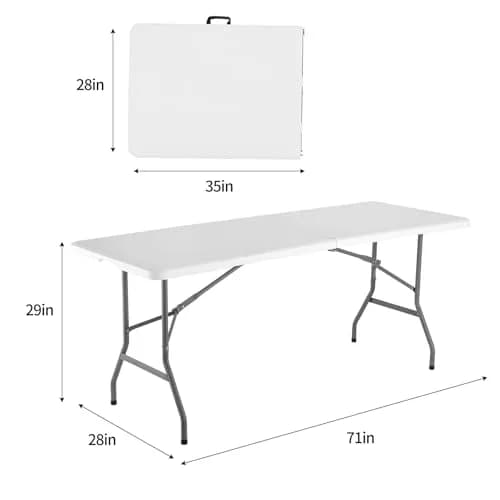 WGCTEK Folding Table 6ft | Portable Fold-in-Half Utility Table with Cloth for Party, Camping, Picnic, Banquet, Card, Wedding, Kitchen, BBQ - White thumbnail 2