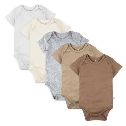 HonestBaby 5-Pack Organic Cotton Short Sleeve Bodysuits for Infant Baby Boys, Natural Ombre, 3-6 Months | Breathable & Gentle thumbnail 1