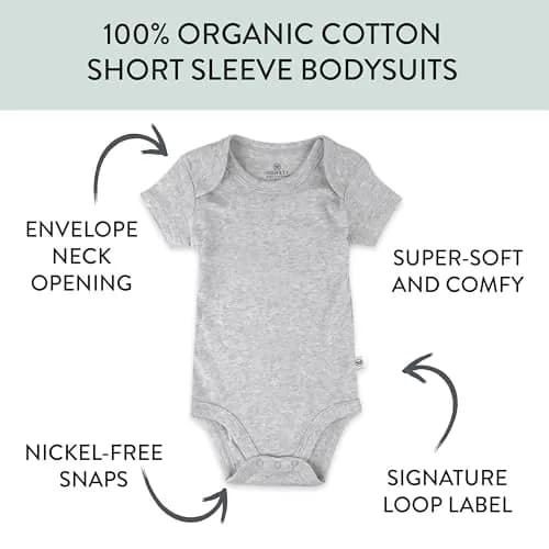 HonestBaby 5-Pack Organic Cotton Short Sleeve Bodysuits for Infant Baby Boys, Natural Ombre, 3-6 Months | Breathable & Gentle thumbnail 2