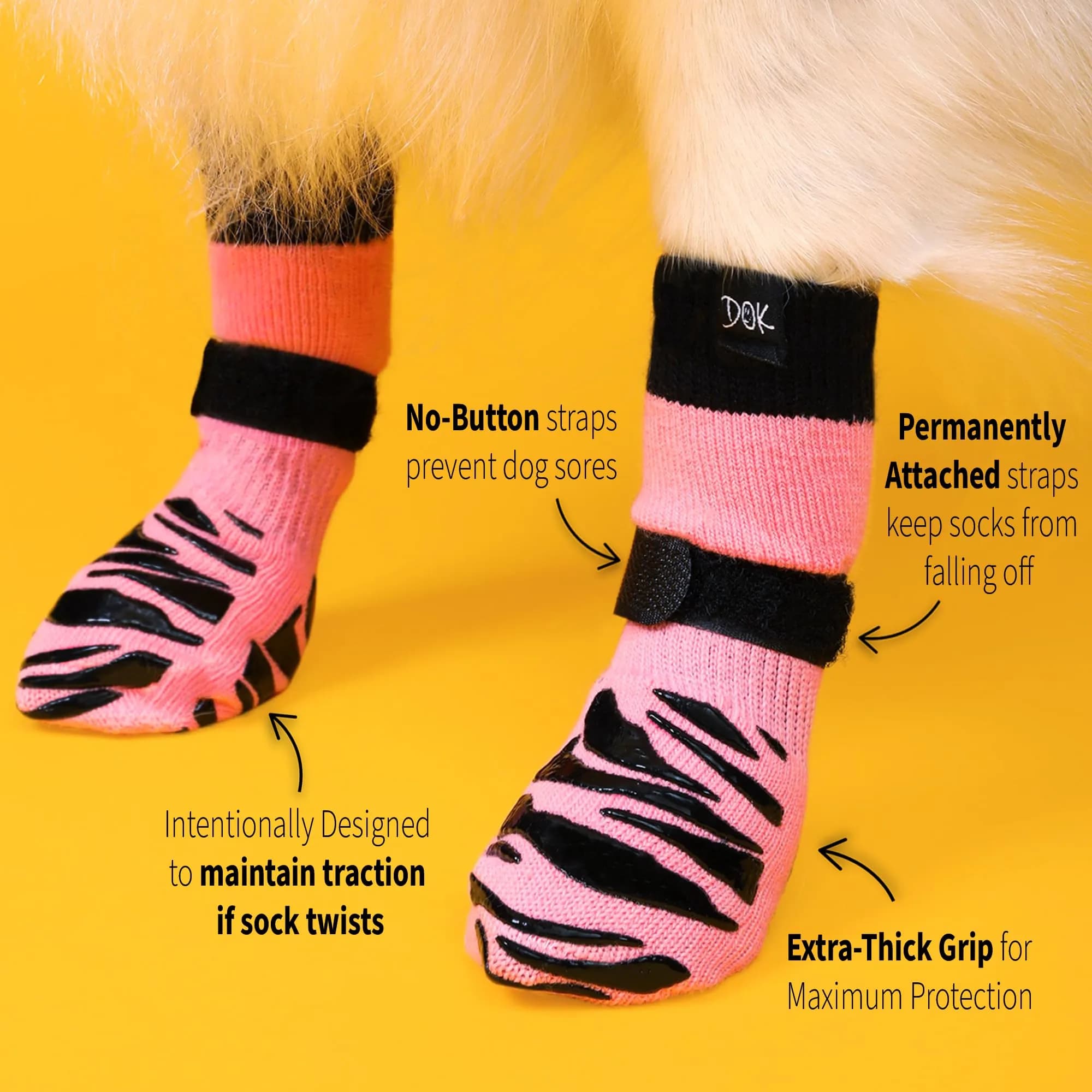 DOK TigerToes Non-Slip Dog Socks XXL (4-Pack) | Extra-Thick Grip for Hardwood Floors & Hot Pavement - view 3