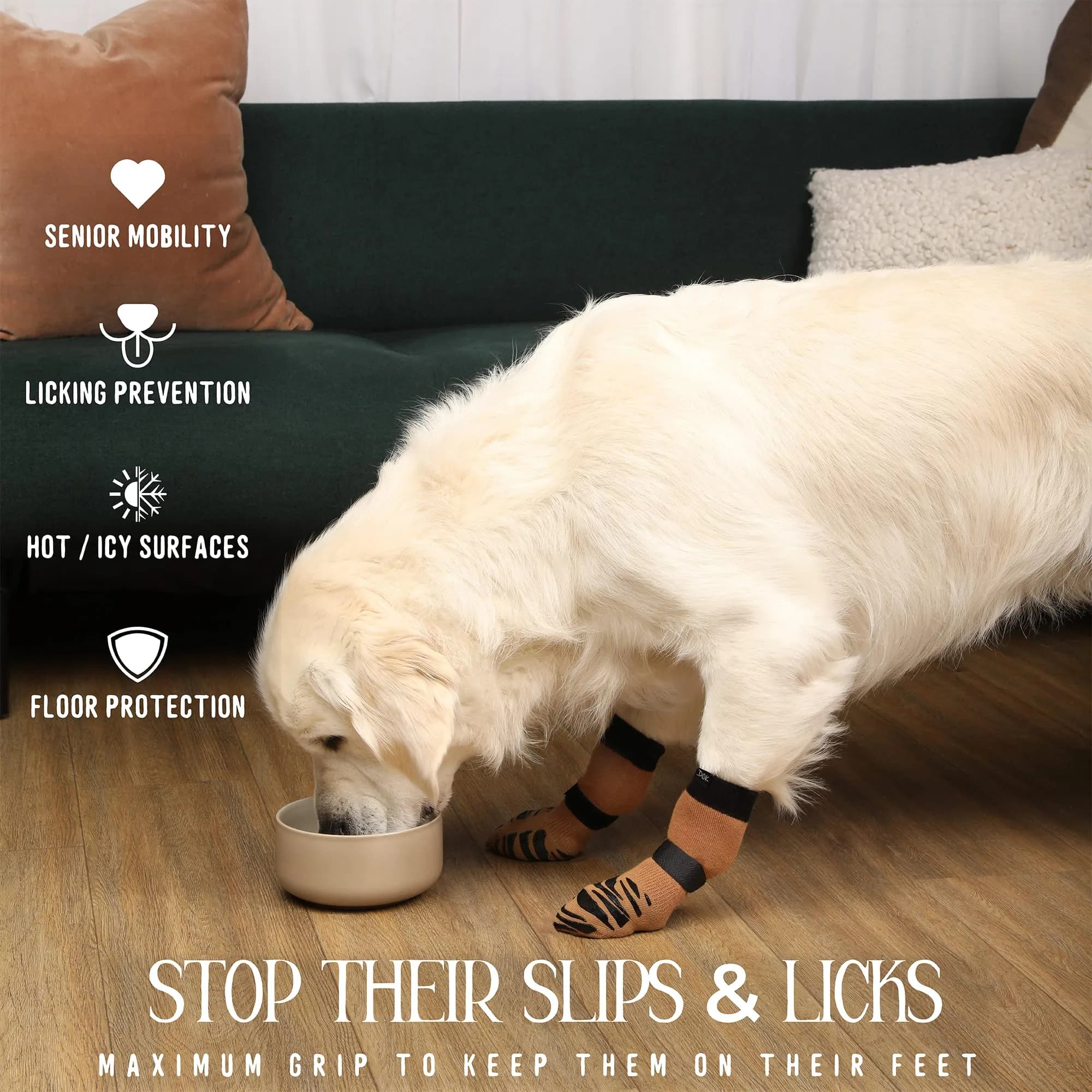 DOK TigerToes XXL Dog Socks (4-Pack, Cool Caramel) | Non-Slip Grip for Hardwood Floors & Senior Dogs - view 2