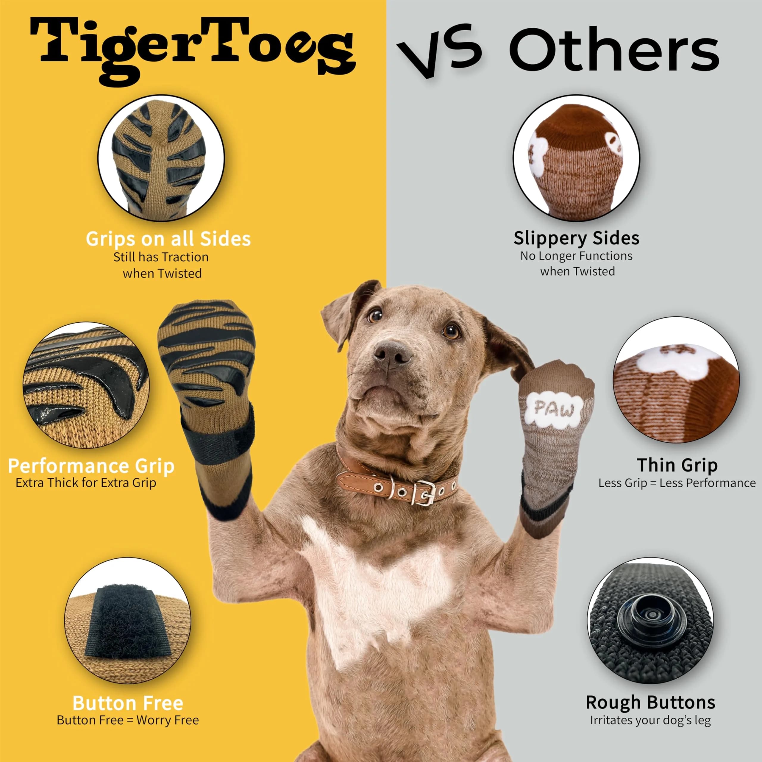 DOK TigerToes XXL Dog Socks (4-Pack, Cool Caramel) | Non-Slip Grip for Hardwood Floors & Senior Dogs - view 4