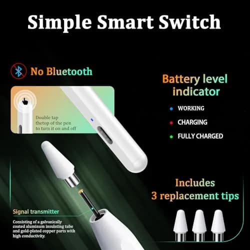 CMARS Stylus Pen for Android/Samsung A11+/A9+ | Double Tap, USB-C Charge, Magnetic Tips thumbnail 5