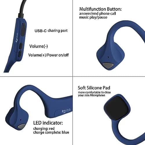 YouthWhisper Open Ear Bone Conduction Headphones Navy Blue | Bluetooth 5.0, IP65 Waterproof, 8-Hour Battery thumbnail 7