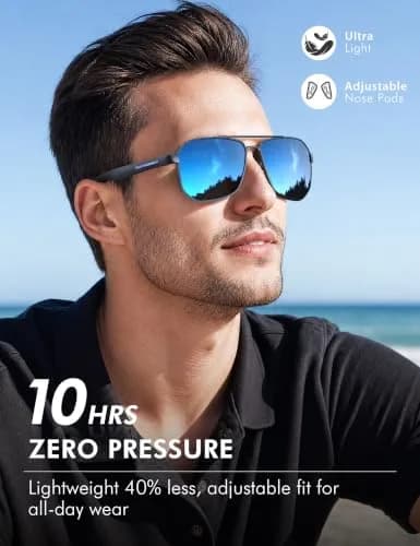 Luenx Aviator Polarized Sunglasses for Men: Square UV400 Driving | High-Quality UV Protection thumbnail 4