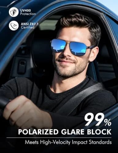 Luenx Aviator Polarized Sunglasses for Men: Square UV400 Driving | High-Quality UV Protection thumbnail 2