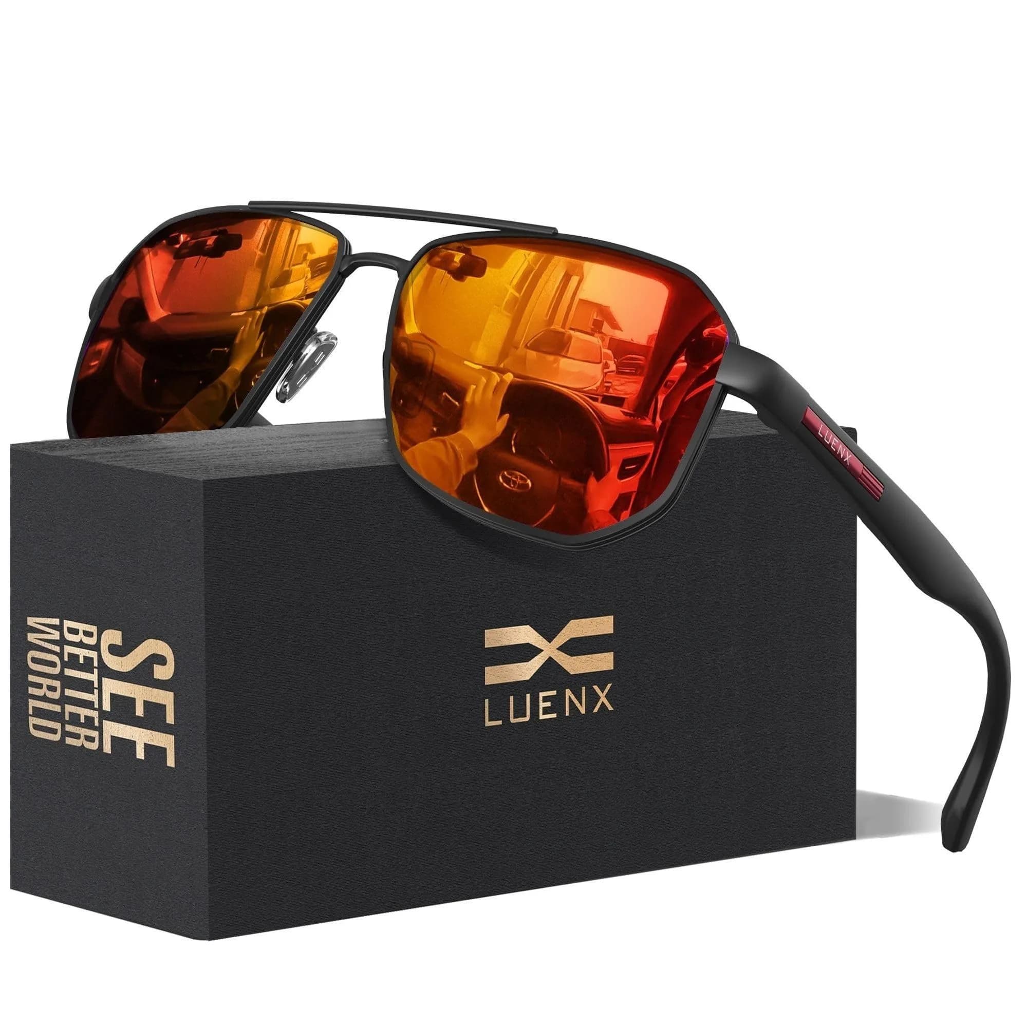 Luenx Aviator Polarized Sunglasses for Men: Square UV400 Driving