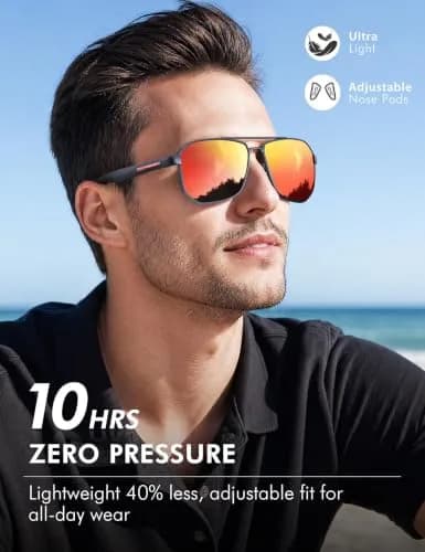 Luenx Aviator Polarized Sunglasses for Men: Square UV400 Driving thumbnail 4
