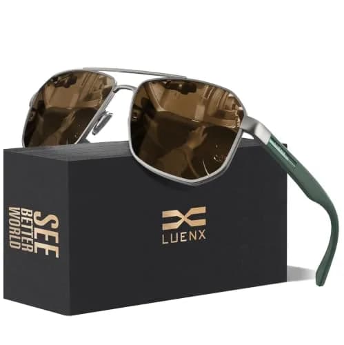 Luenx Aviator Polarized Sunglasses for Men: Square UV400 Driving, 61mm (2.4 inches) thumbnail 1