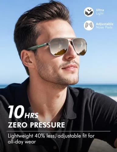 Luenx Aviator Polarized Sunglasses for Men: Square UV400 Driving, 61mm (2.4 inches) thumbnail 4