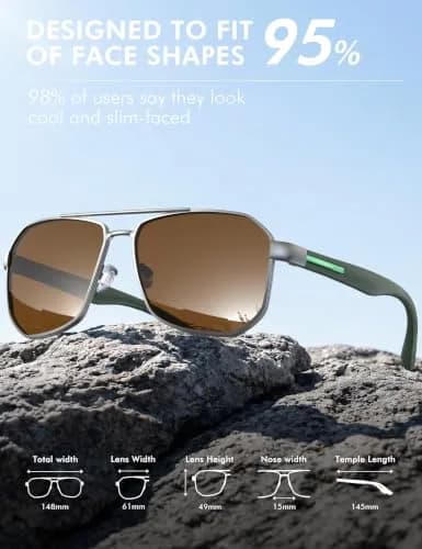 Luenx Aviator Polarized Sunglasses for Men: Square UV400 Driving, 61mm (2.4 inches) thumbnail 5