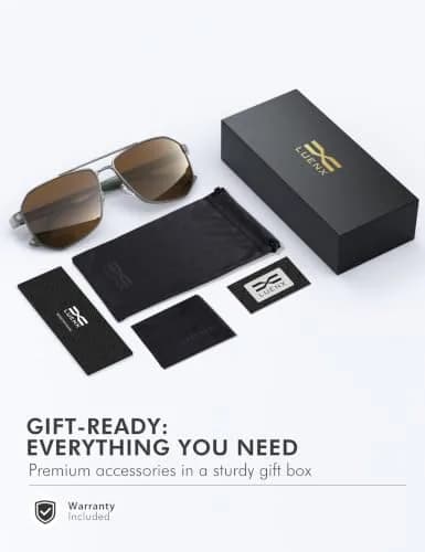 Luenx Aviator Polarized Sunglasses for Men: Square UV400 Driving, 61mm (2.4 inches) thumbnail 7