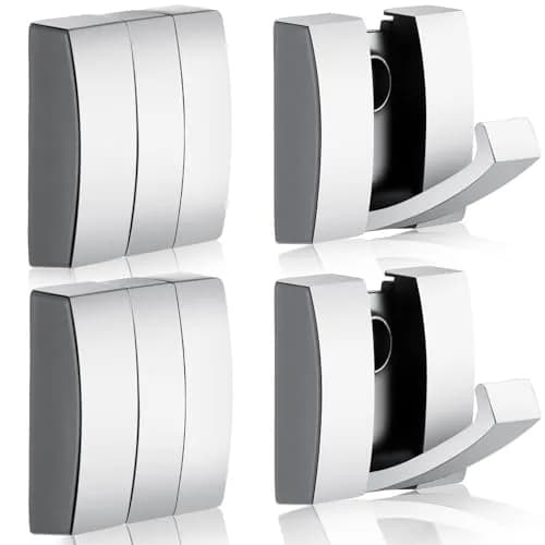 Queekay 4 Pcs Folding Hideaway Coat Hooks Space Aluminum | Retractable Wall Hanging Holder for Closet & Bathroom — Silver
