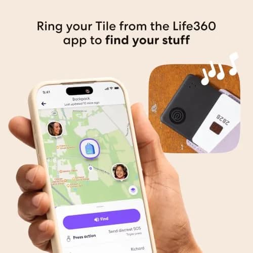Life360 Tile Starter Pack - Bluetooth Trackers for Keys, Wallets & More | Phone Finder & SOS (2-Pack, Black Mate/Slim) thumbnail 3