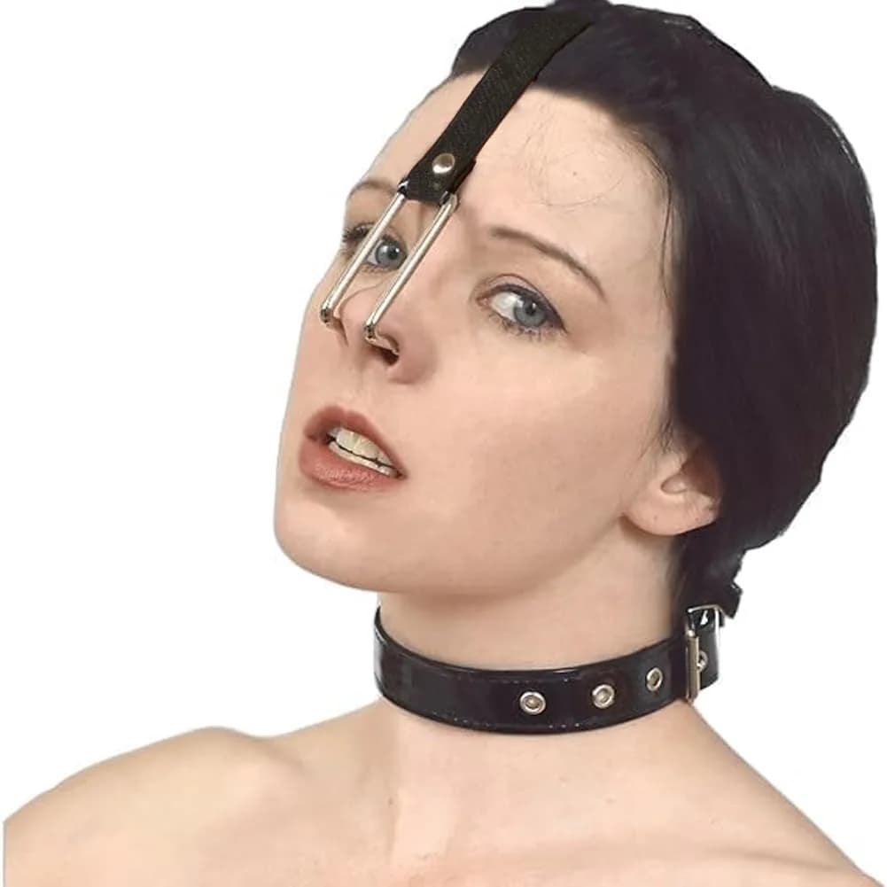 KLORVEU PU Leather Neck Collar Choker with Metal Nose Hook Buckle & Adjustable Pin Buckle | Black — Black