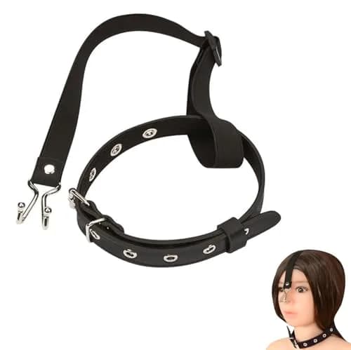 KLORVEU PU Leather Neck Collar Choker with Metal Nose Hook Buckle & Adjustable Pin Buckle | Black thumbnail 5