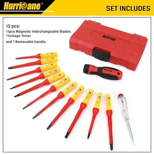 HURRICANE 13 Piece 1000V Insulated Electrician Screwdriver Set | Cr-V Magnetic Tips for Professional & Home Repair thumbnail 8