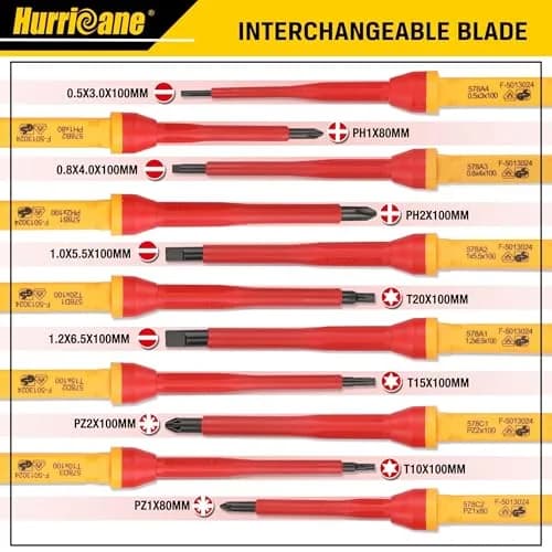 HURRICANE 13 Piece 1000V Insulated Electrician Screwdriver Set | Cr-V Magnetic Tips for Professional & Home Repair thumbnail 3