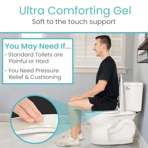 Vive Gel Toilet Seat Cushion Cover - Raised Padded Riser for Standard & Elongated Toilets | Pressure & Pain Relief thumbnail 7