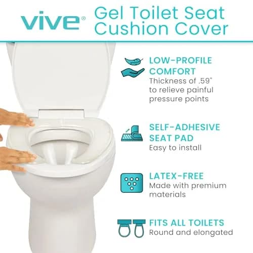 Vive Gel Toilet Seat Cushion Cover - Raised Padded Riser for Standard & Elongated Toilets | Pressure & Pain Relief thumbnail 2