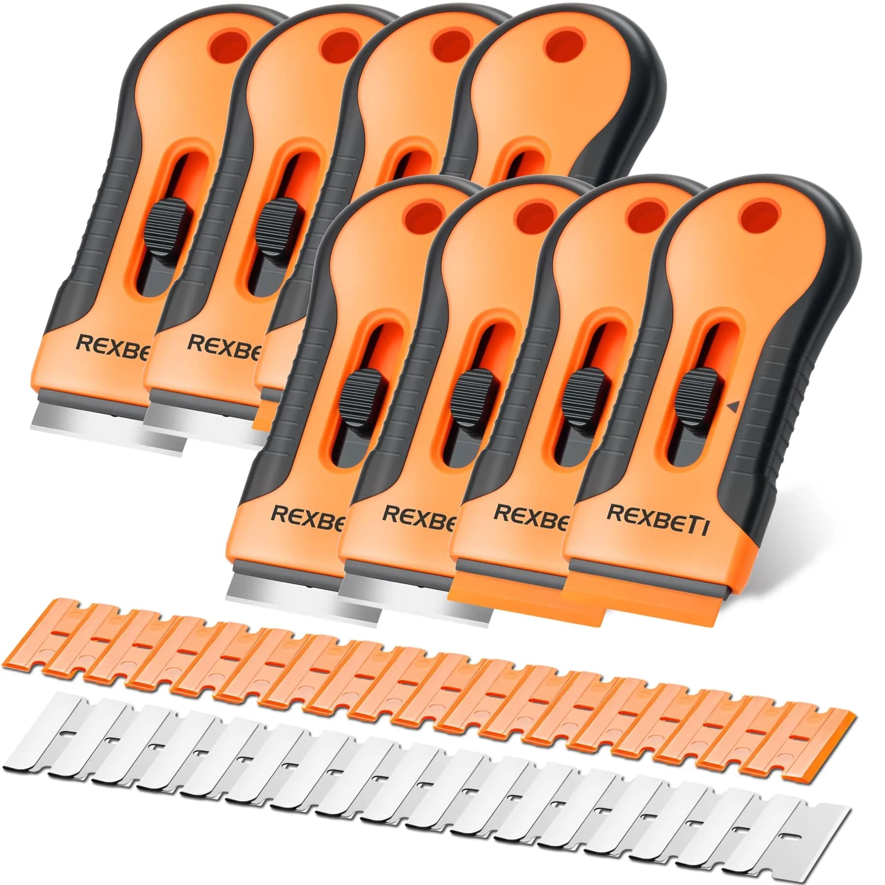 REXBETI Razor Blade Scraper Tool 8 Pack with 240 Blades | Heavy Duty Glass Stovetop & Wall Cleaner - main product image