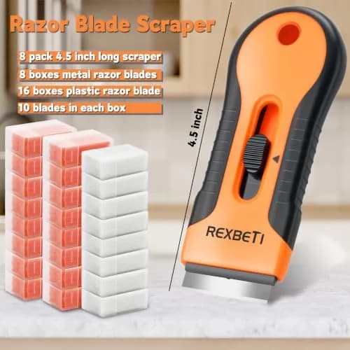 REXBETI Razor Blade Scraper Tool 8 Pack with 240 Blades | Heavy Duty Glass Stovetop & Wall Cleaner thumbnail 4