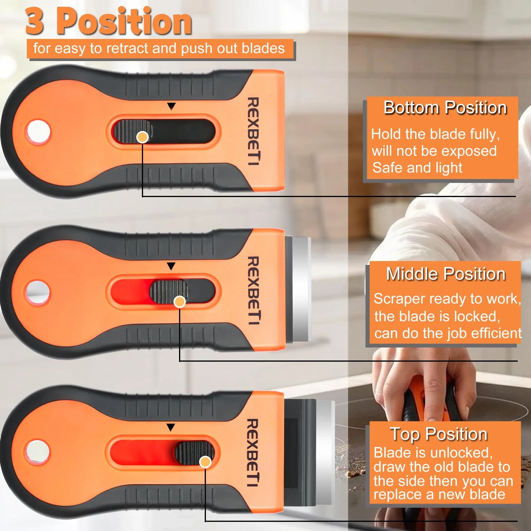 REXBETI Razor Blade Scraper Tool 8 Pack with 240 Blades | Heavy Duty Glass Stovetop & Wall Cleaner - view 6