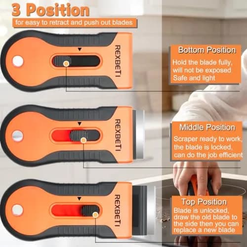 REXBETI Razor Blade Scraper Tool 8 Pack with 240 Blades | Heavy Duty Glass Stovetop & Wall Cleaner thumbnail 6