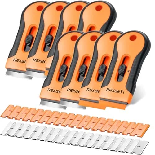 REXBETI Razor Blade Scraper Tool 8 Pack with 240 Blades | Heavy Duty Glass Stovetop & Wall Cleaner thumbnail 1