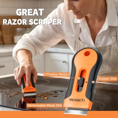 REXBETI Razor Blade Scraper Tool 8 Pack with 240 Blades | Heavy Duty Glass Stovetop & Wall Cleaner thumbnail 2