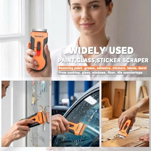 REXBETI Razor Blade Scraper Tool 8 Pack with 240 Blades | Heavy Duty Glass Stovetop & Wall Cleaner thumbnail 3