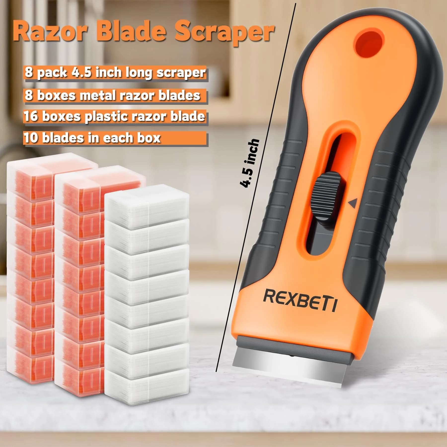 REXBETI Razor Blade Scraper Tool 8 Pack with 240 Blades | Heavy Duty Glass Stovetop & Wall Cleaner - view 4