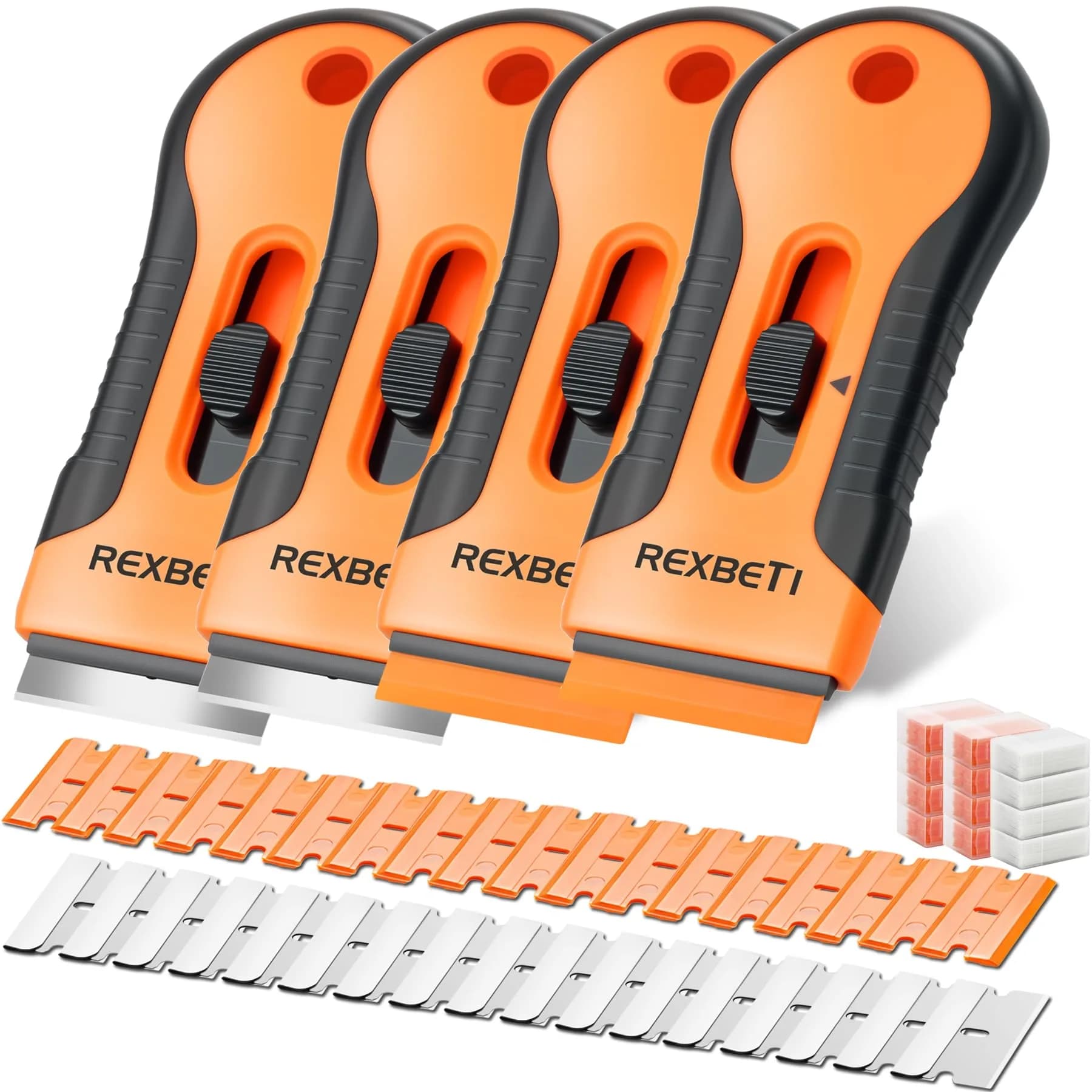 REXBETI Razor Blade Scraper Tool 8 Pack with 240 Blades | Heavy Duty Glass Stovetop & Wall Cleaner — Original