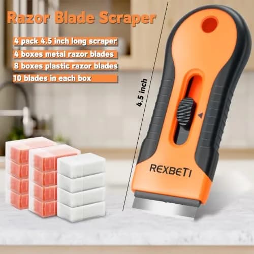 REXBETI Razor Blade Scraper Tool 4 Pack | Heavy Duty Glass Stovetop & Wood Floor Cleaner thumbnail 4
