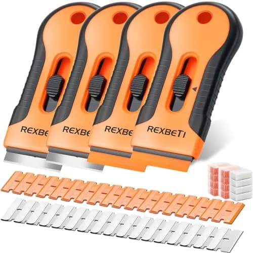 REXBETI Razor Blade Scraper Tool 4 Pack | Heavy Duty Glass Stovetop & Wood Floor Cleaner thumbnail 1