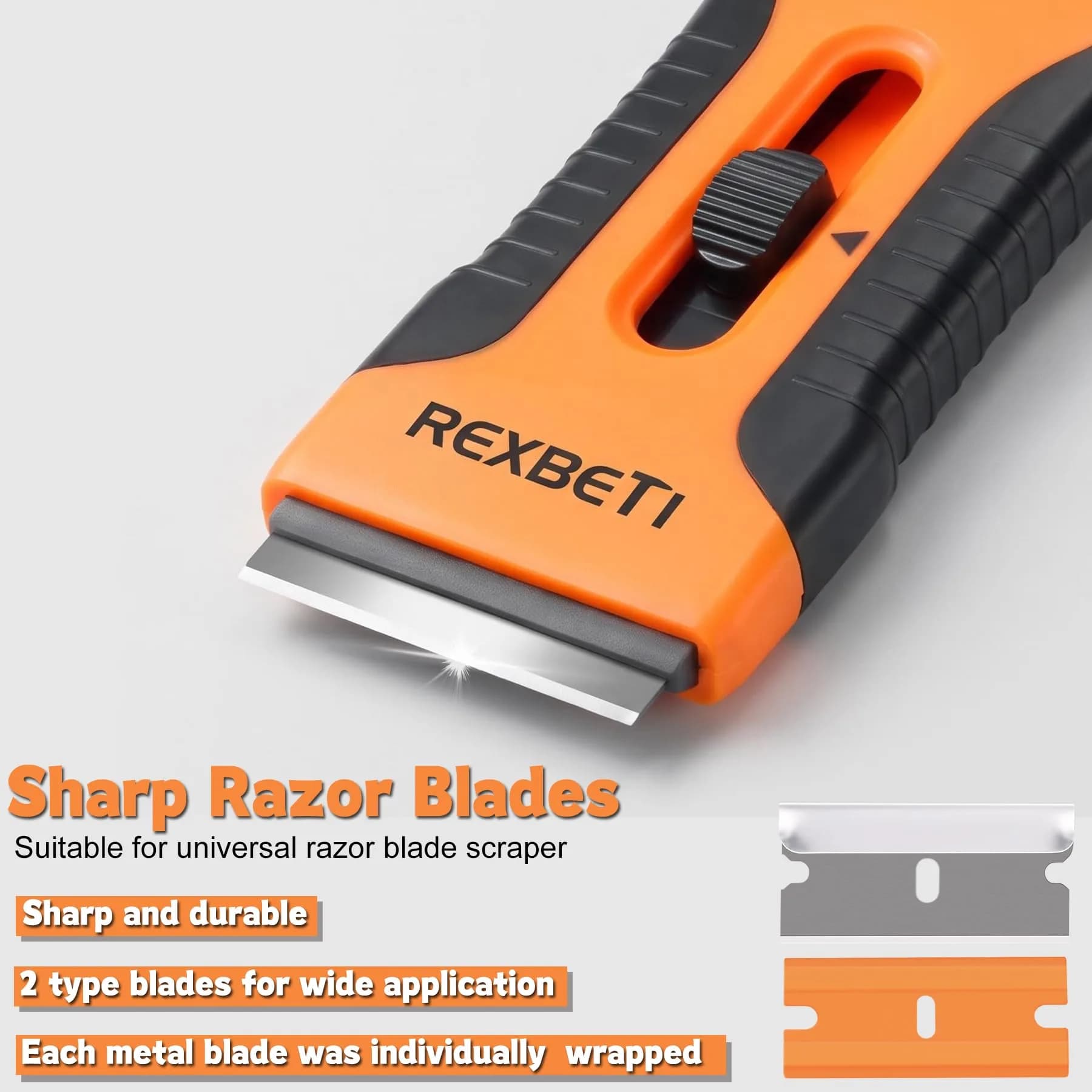 REXBETI Razor Blade Scraper Tool 4 Pack | Heavy Duty Glass Stovetop & Wood Floor Cleaner - view 8