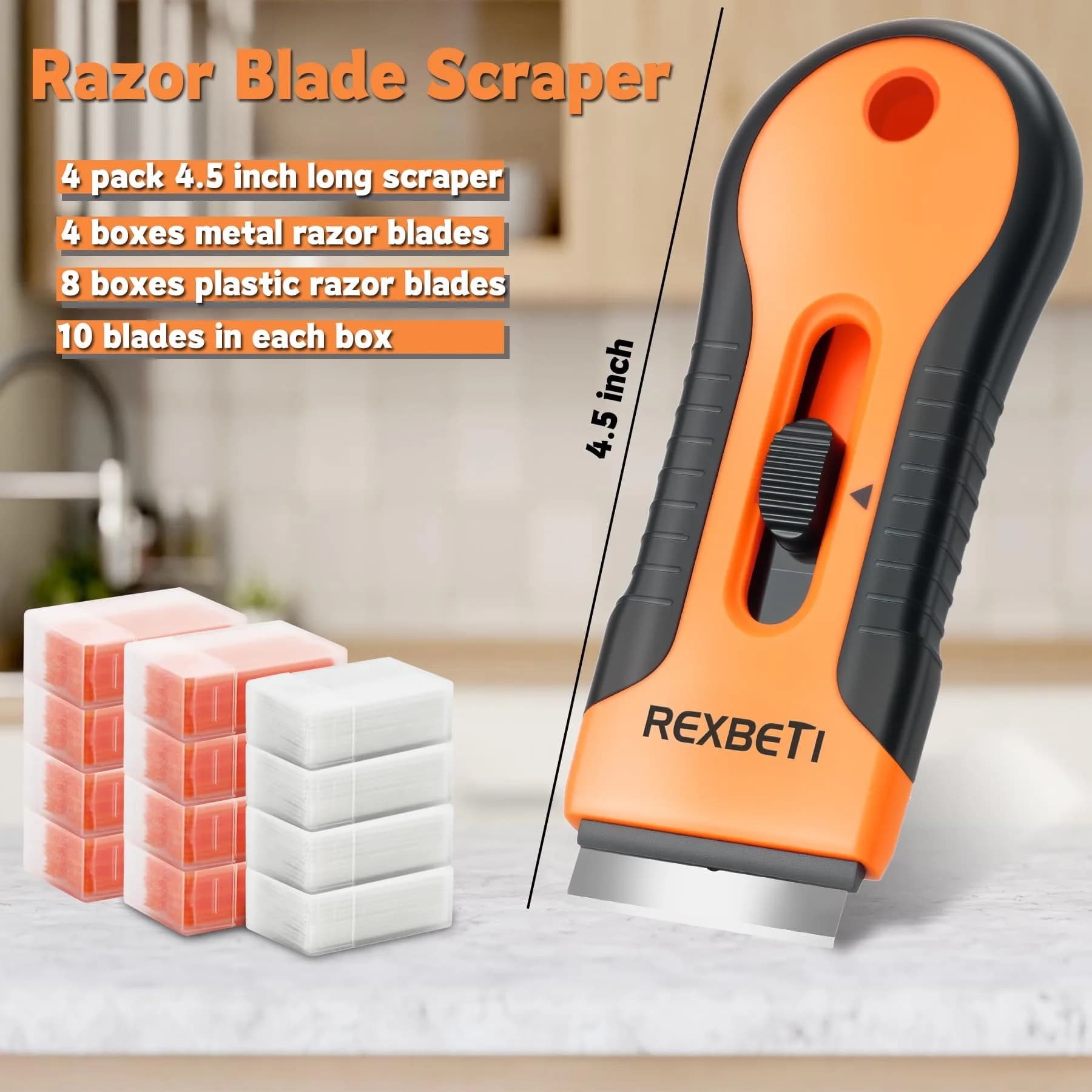 REXBETI Razor Blade Scraper Tool 4 Pack | Heavy Duty Glass Stovetop & Wood Floor Cleaner - view 4