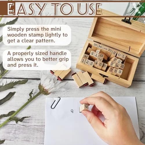 OJYUDD Wooden Rubber Number Alphabet Stamps 36 pcs | Vintage Craft Kit for Scrapbooking & Journaling thumbnail 4