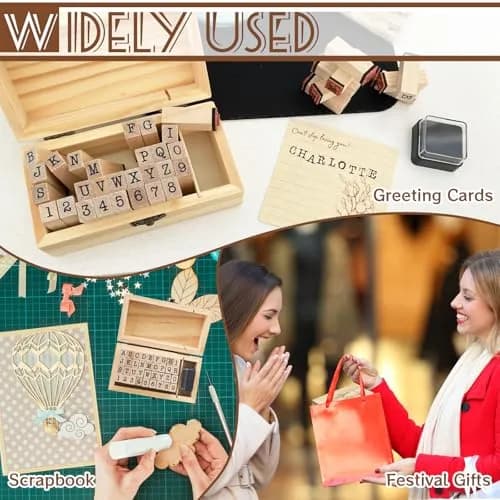 OJYUDD Wooden Rubber Number Alphabet Stamps 36 pcs | Vintage Craft Kit for Scrapbooking & Journaling thumbnail 5
